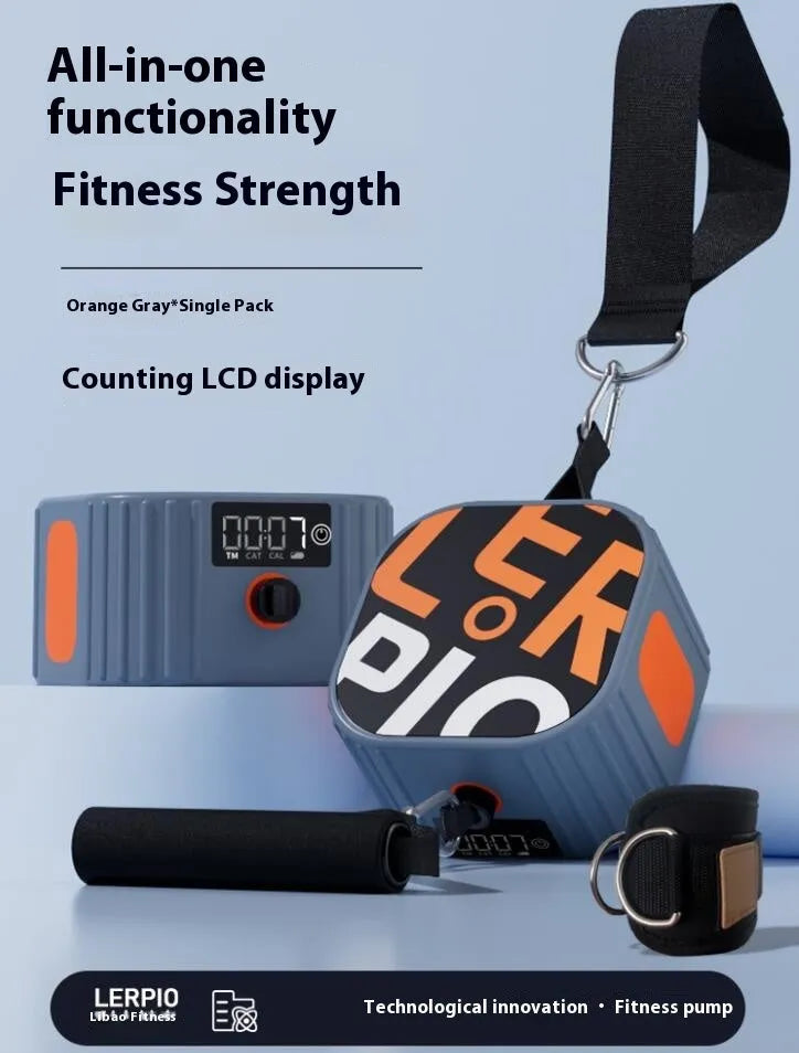 Multi functional fitness resistance tensioner in blue gray with adjustable 2-20kg dial for full body training