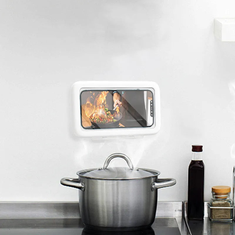 Waterproof shower phone holder with touch screen in white, pink or black colours