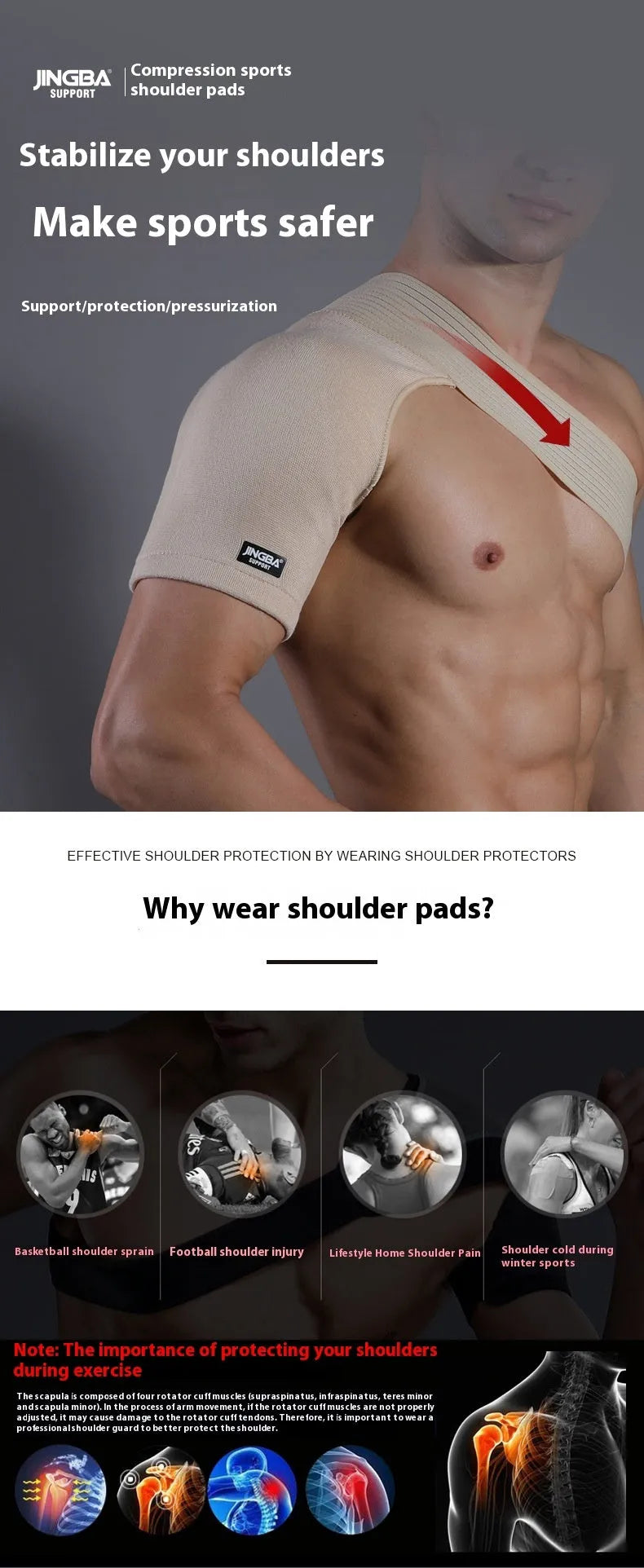 One shoulder pressure support strap in skin colour, adjustable, for weightlifting basketball running and outdoor sports