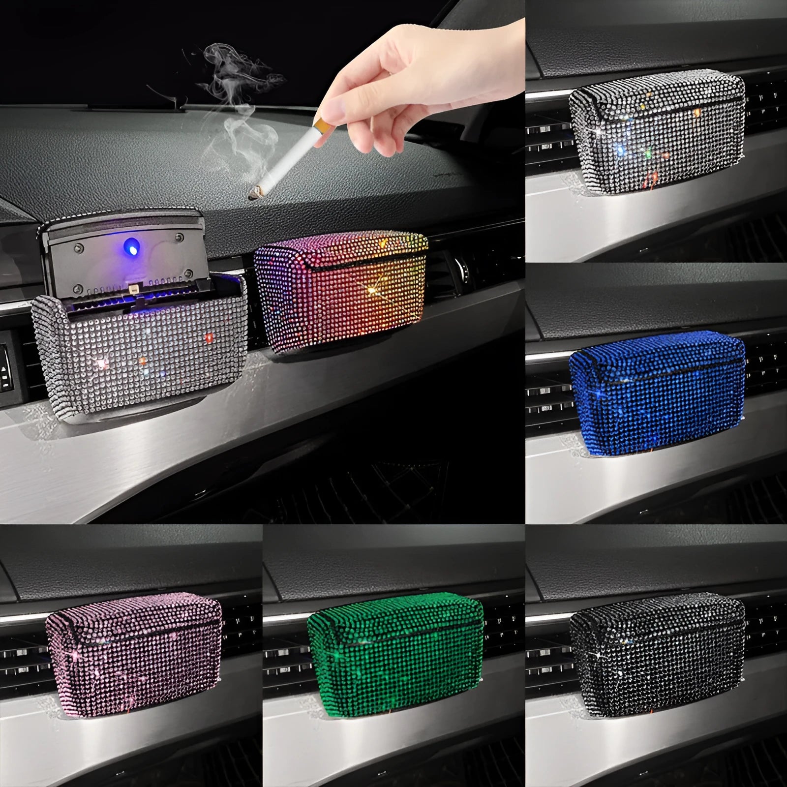 Creative covered car ashtray Full Diamond Series plastic 10x7x5cm colourful diamond pattern