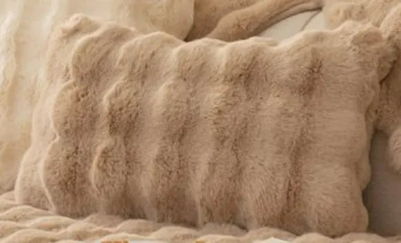 Winter thickened bubble rabbit hair sofa cushion in solid colour on a combination sofa