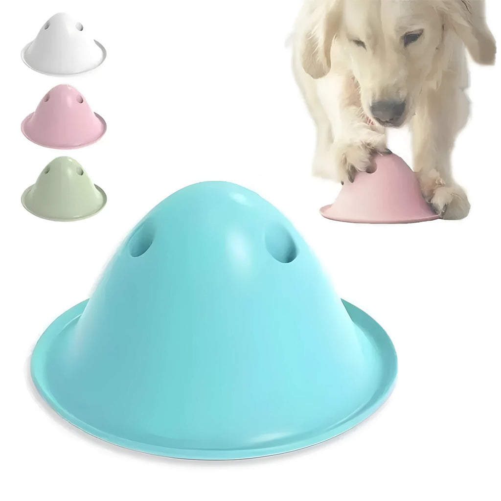 Hidden dog chew toy in green, 140mm PP interactive puzzle with treat slot on smooth floor