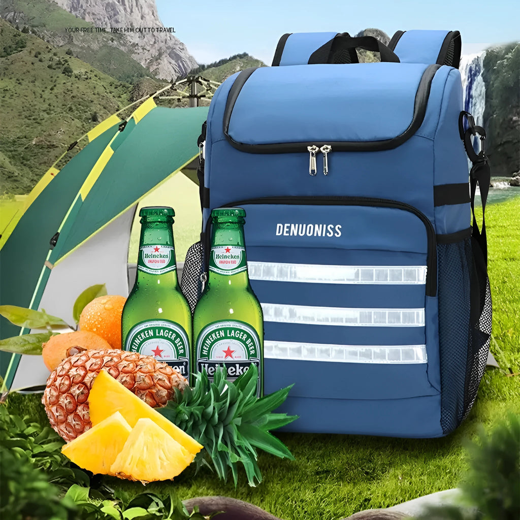 Breathable insulated backpack with bottle opener and 20L capacity in black