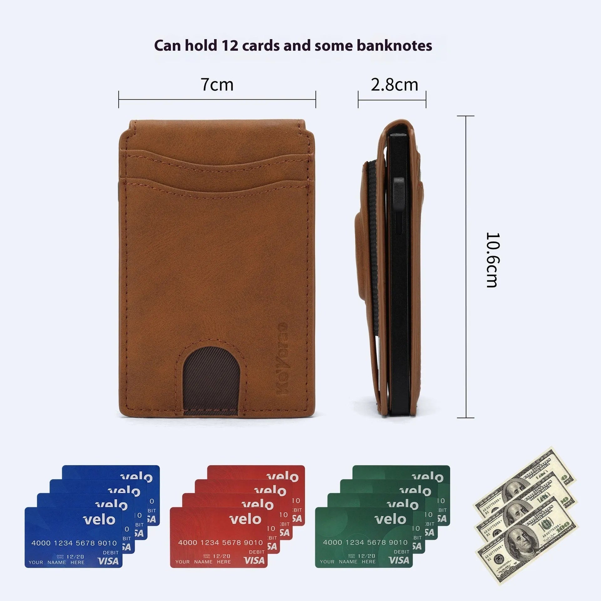 Men's microfibre card holder with synthetic leather lining in three colours: black, dark brown, light brown