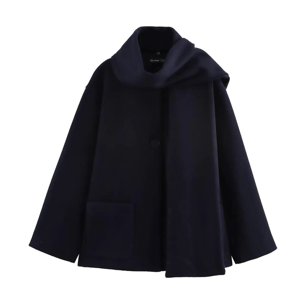 Women's long coat with artificial fur collar in polyester fabric, extended 100cm length