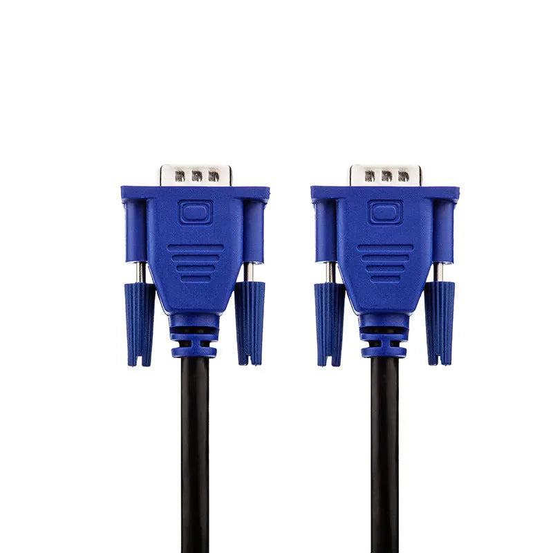Black 1.5 metre VGA cable with nickel-plated hollow-core terminal and blue moulded head