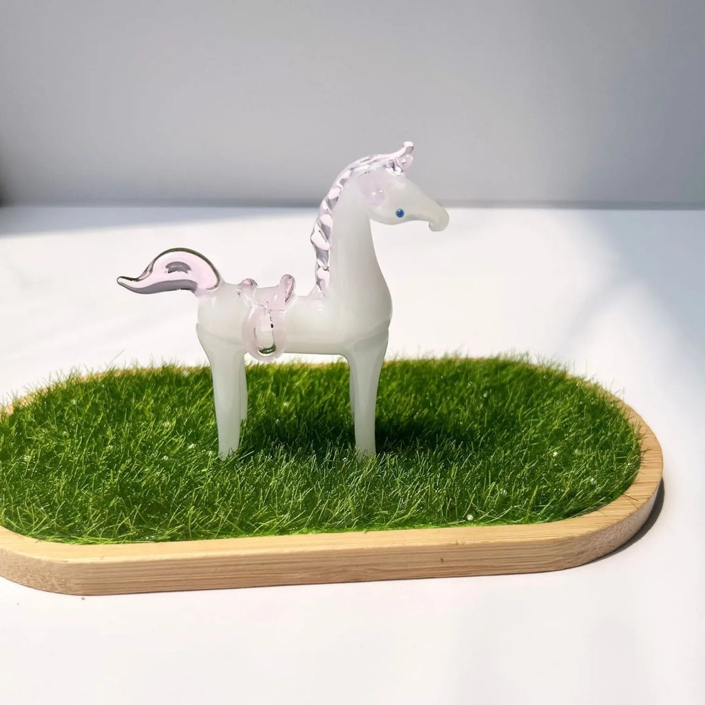 Glazed brown and white horse figurine ornament for office desk decor
