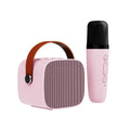 Wireless Bluetooth portable speaker with microphone in plastic shell, available in white pink and blue, with USB charging