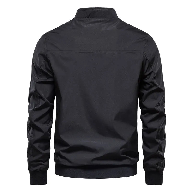 Men's thin solid colour casual jacket in army green, made from polyester fibre.