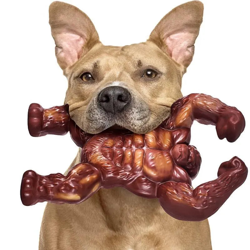 Scarlet red nylon dog chew toy with molar shape and beef flavour