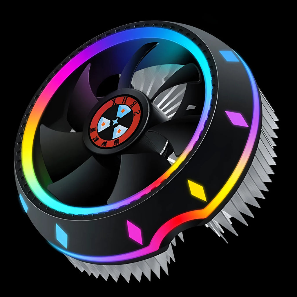 Silent RGB LED air CPU cooler with aluminium heatsink and two heat pipes for desktop computers