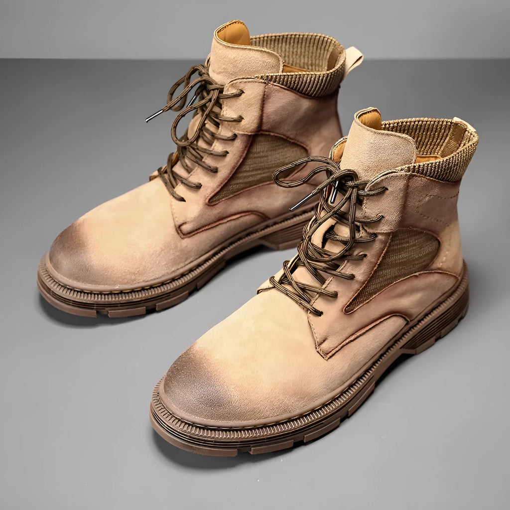 Men's frost finish microfiber leather Martin boots with round toe and thick heel