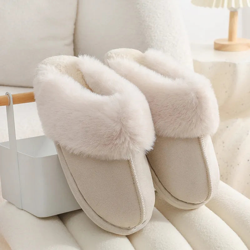 Women's plush indoor slippers with anti-slip PVC sole in five colour options