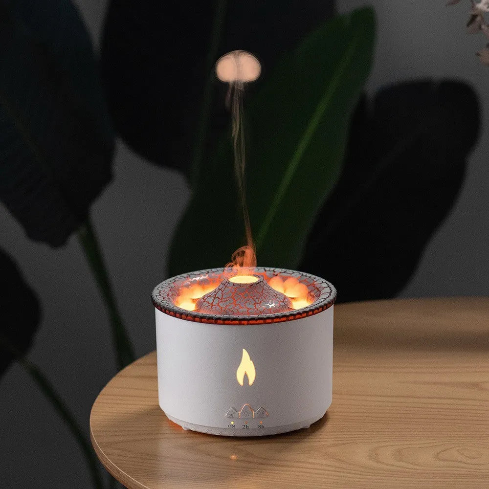 New two-colour spray ring volcano humidifier in black with a round body and single fog outlet
