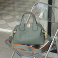 Genuine leather cross-body shoulder bag horizontal square shape 30x13x22 cm sewing thread detail