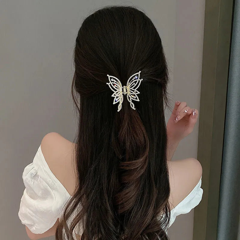 Butterfly hair barrette clip with alloy construction and electroplating finish