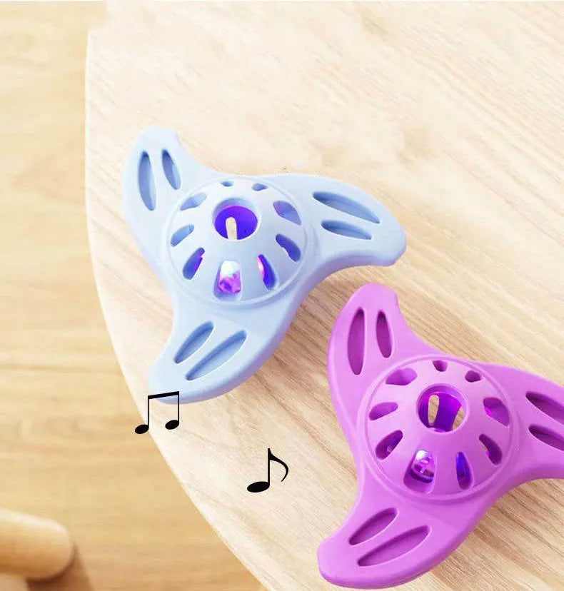 Blue or purple boomerang-shaped bite-resistant chew toy for medium and large dogs.