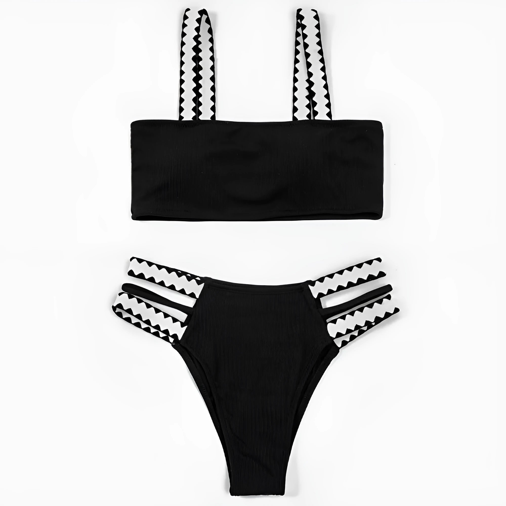 Women's black hollowed-out split swimsuit briefs made of polyester for swimming and wading