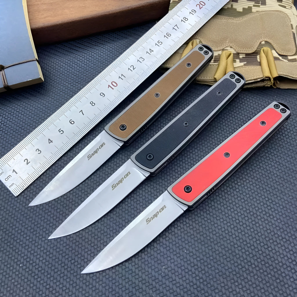 Folding fruit knife with stainless steel blade in black, coffee, or red colour options