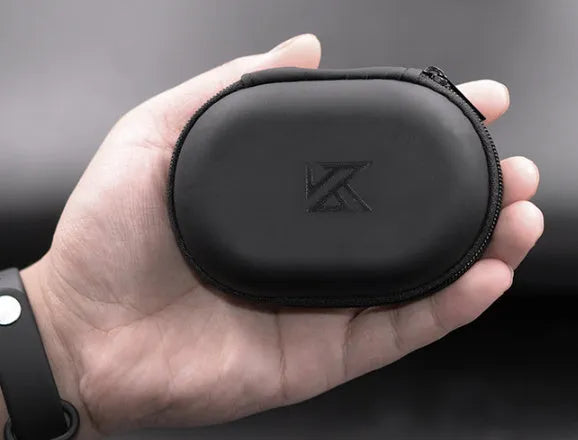 Black oval leather earphone storage bag designed for EDX PRO and compatible audio models