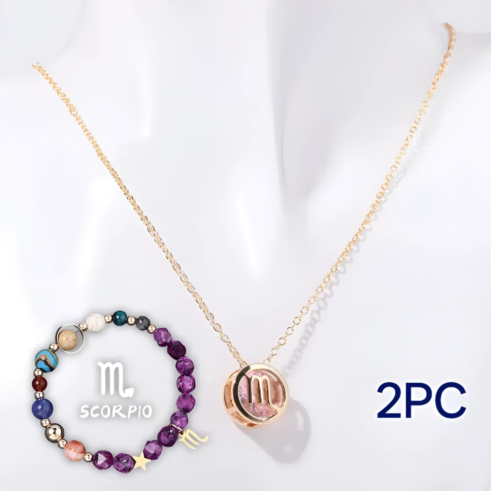 Natural stone beaded necklace set with matching bracelet on display showing bead texture