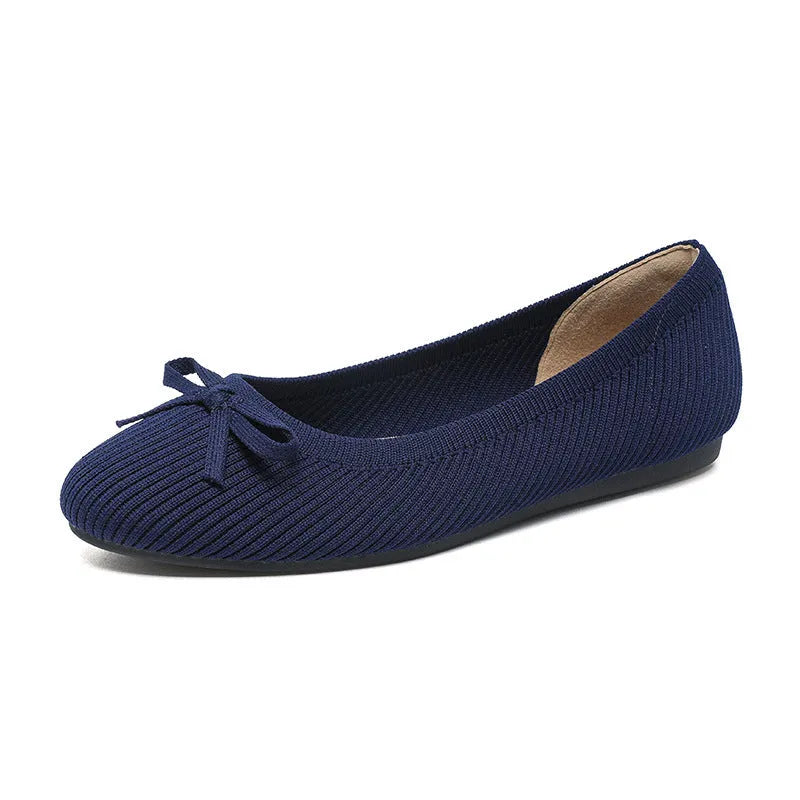 Women's round toe shallow mouth flat pumps with butterfly print, fabric upper, flat heel, casual slip-on shoes sizes 34-44