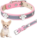 Reflective adjustable dog collar with paw-shaped rivet on PU leather band