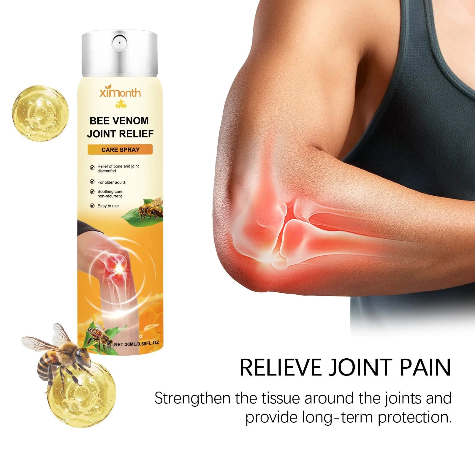 20ml body care spray bottle with menthol, bee venom, and arnica for daily nourishing skin care