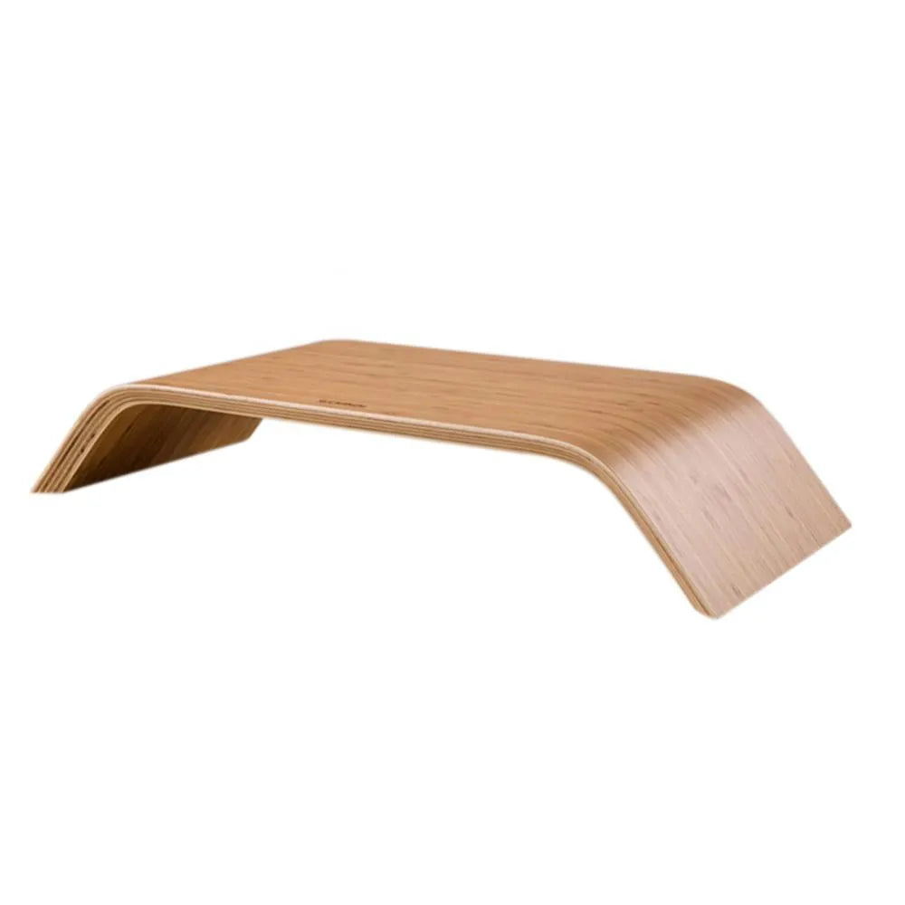 Walnut wood laptop stand with bamboo leather colour finish, 23x51x9cm dimensions, on a desk