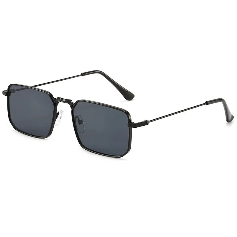 Gold frame square men's steampunk sunglasses with gray lenses for sun protection outdoor wear