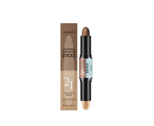 2-in-1 outline highlighter dual-ended contour stick 7g in four colour shades on white background