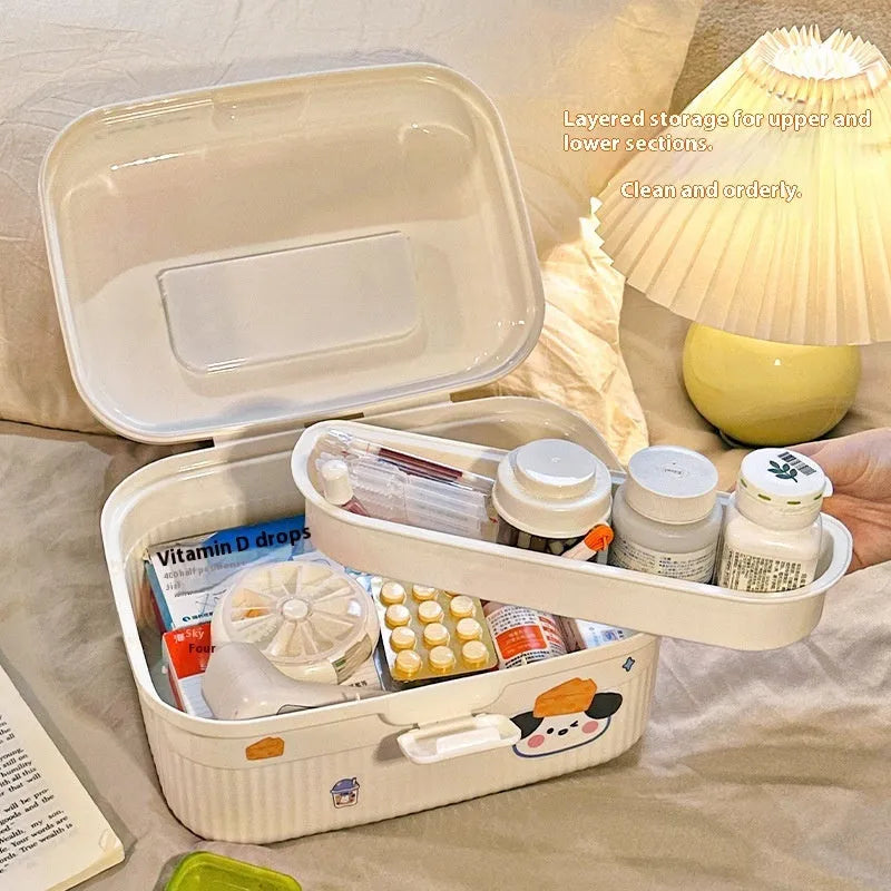Double-layer portable plastic storage box with free stickers in large size