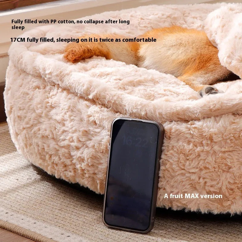 Round nest dog kennel in milk tea colour, size S, made from bite-resistant cloth