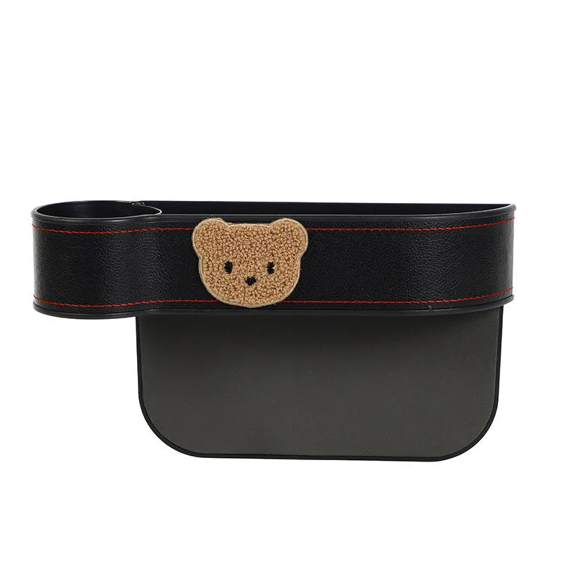 Cartoon bear design car seat gap storage box in leather for organising phones and sunglasses