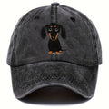 Retro washed baseball cap with embroidered Dachshund dog design on cotton fabric