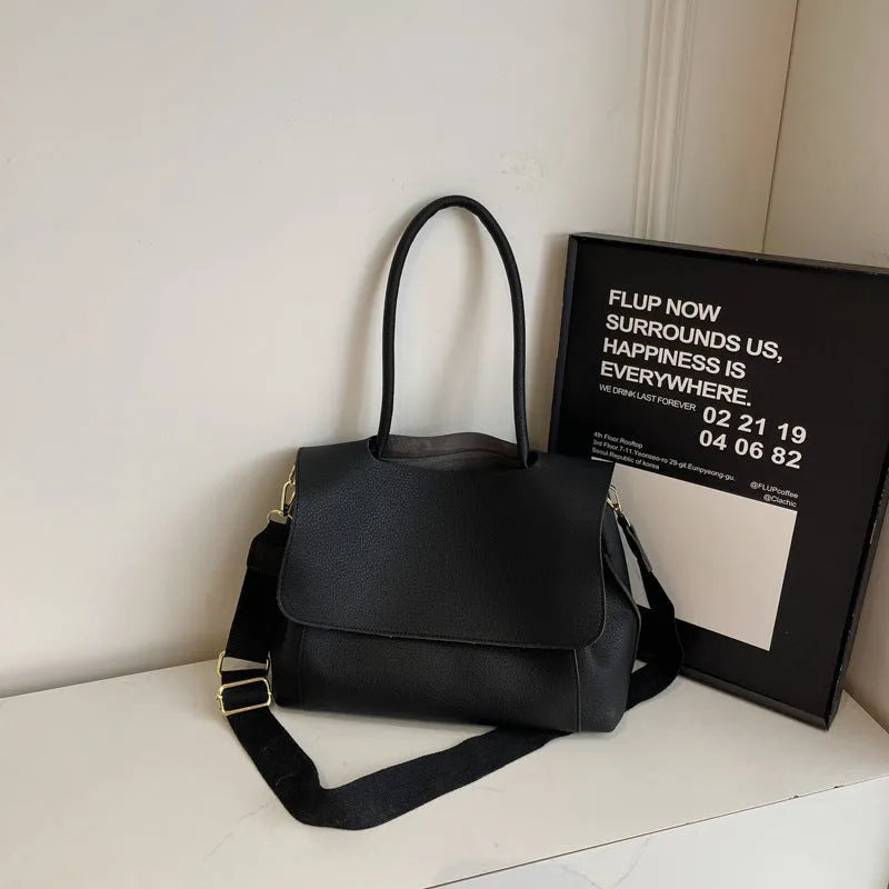 Horizontal square PU leather tote bag with double straps in vintage brown colour