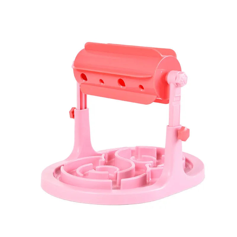Adjustable height interactive slow feeder bowl puzzle toy for dogs and cats in blue green or pink