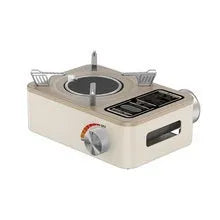 White portable infrared gas stove with no open flame, windproof heat gathering design for outdoor camping