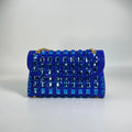 Shiny glass rhinestone diamond chain clutch handbag in horizontal square shape with chain strap, available in multiple colours