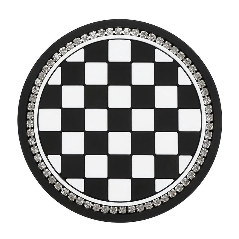 Universal PVC car water cup mat with non-slip base in four pattern options for door slot installation