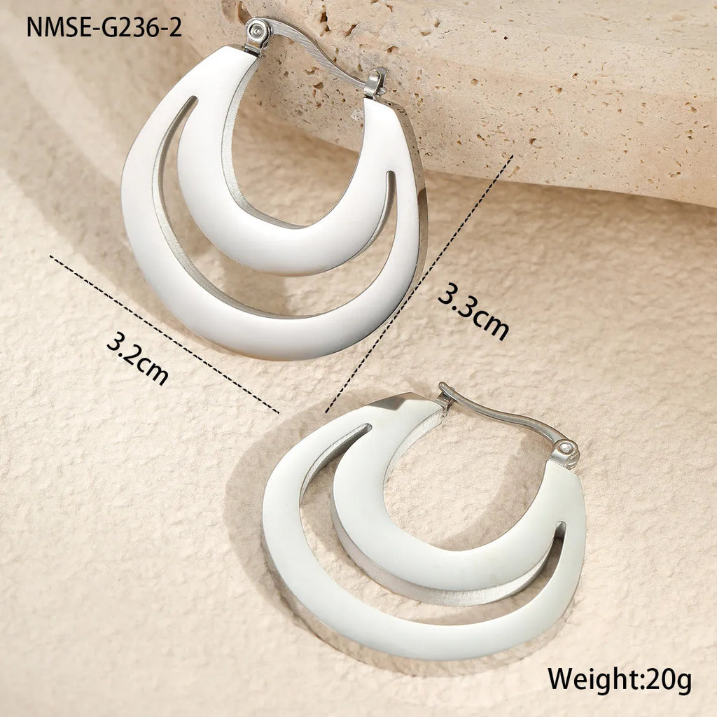Geometric French earrings with circular ring design in gold-plated stainless steel for women's office jewellery