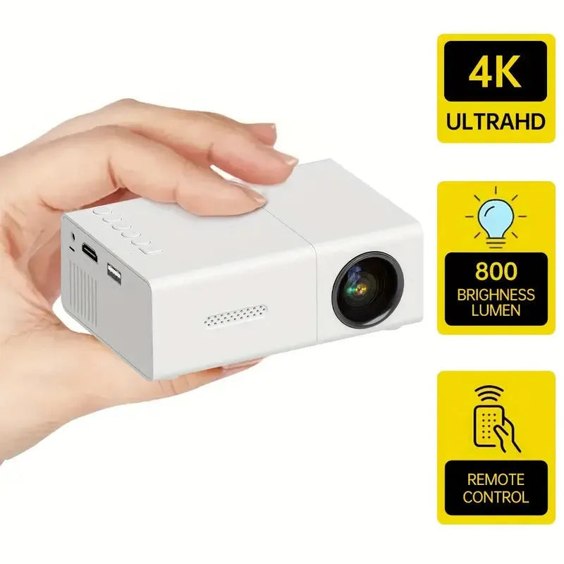 M100 mini home projector in white or black colour with remote control and cables