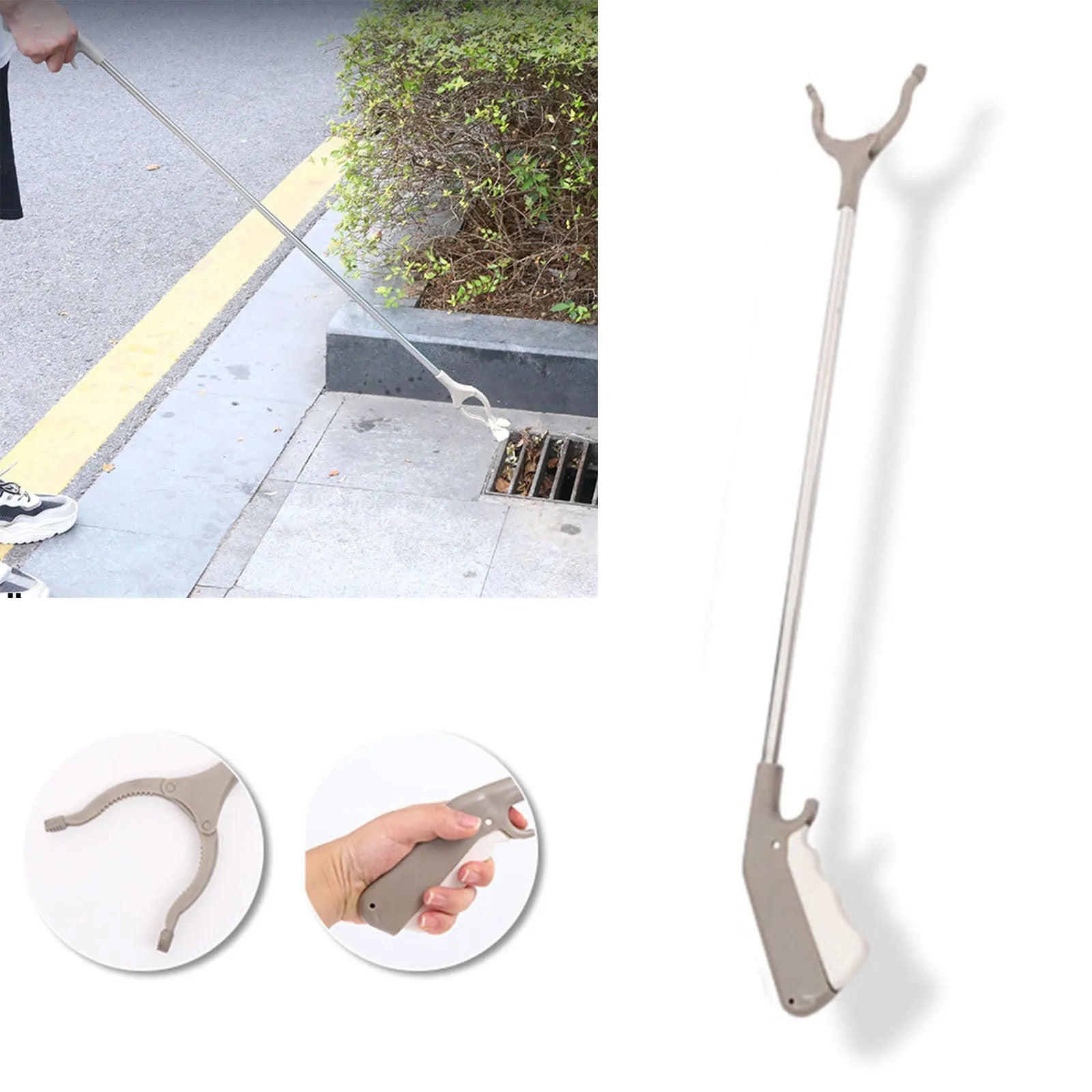 40cm stainless steel bending-free garbage picker with push-type handle for one-handed operation