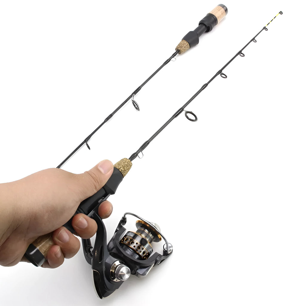 Double tip ice fishing rod 60cm 2 sections hard fishing spinning wheel tackle set single pole colour