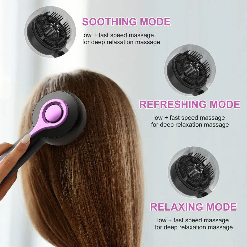 Grey USB head massager comb with mechanical switch and vibration functions