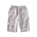 Casual loose beach capris for men in linen, shown in light gray colour with straight-leg fit