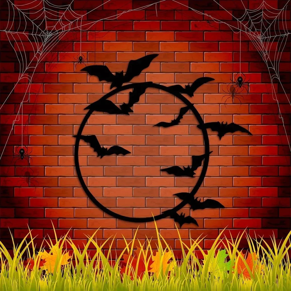 Iron flying bat metal wall art in black, 14x13.52 inches, modern geometry style