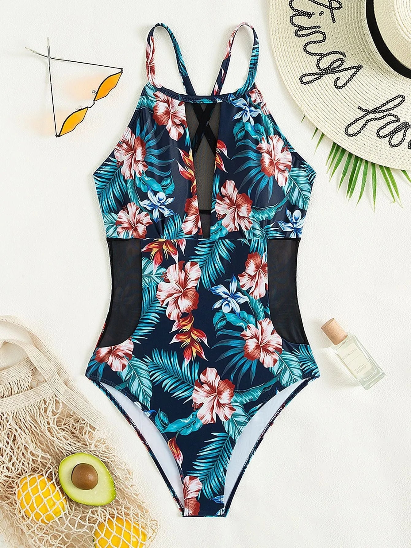 Women's deep V-neck one-piece swimsuit with gradient print and polyester lining in European style