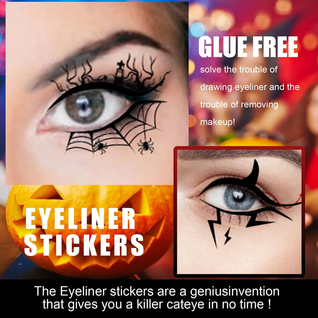 Bat spider decorative eyeliner stickers 8 pairs Halloween face makeup accessories