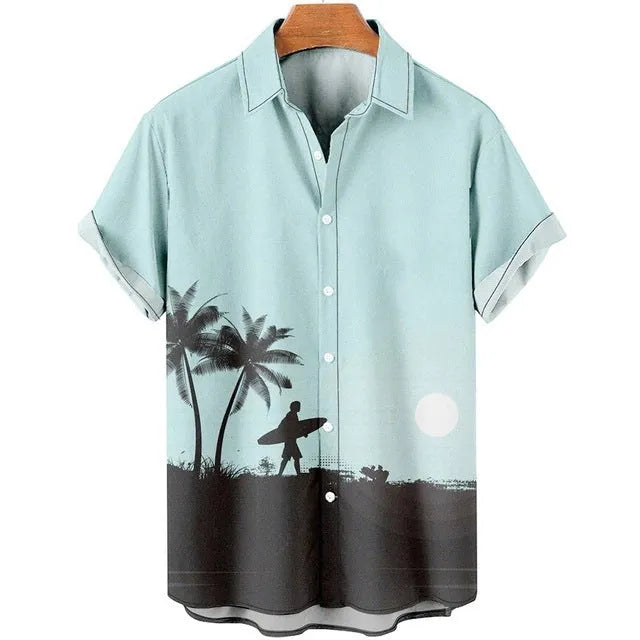 Men's slim fit short sleeve shirt with detailed 3D floral digital printing in polyester fabric
